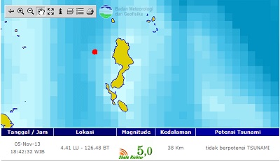 Kepulauan Talaud Diguncang Gempa 5,0 SR